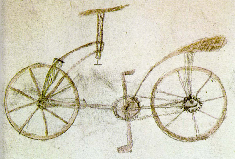 Early Bicycle concept from 1534 attributed to Gian Giacomo Caprotti, apprentice to the famous Leonardo da Vinci.