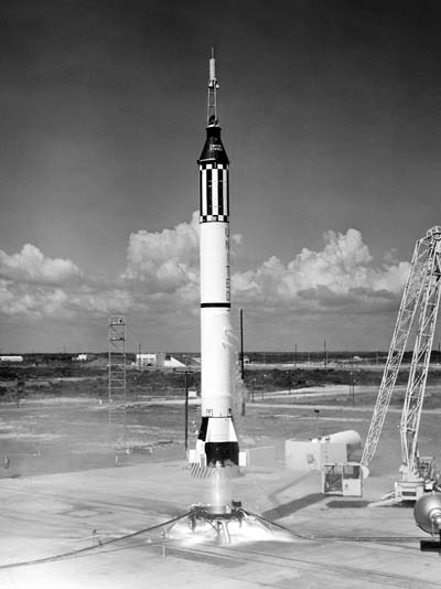 Astronaut Alan Shepard lifts off in the Freedom 7 Mercury Mission