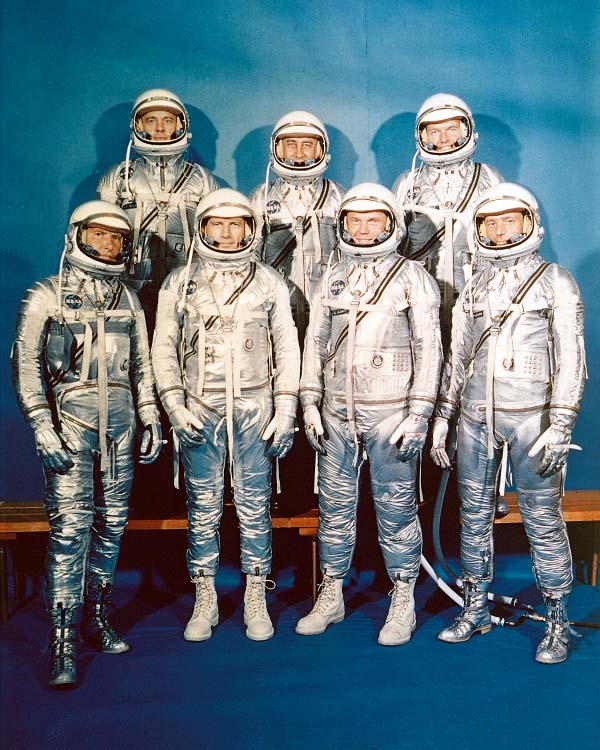 The seven Mercury astronauts (from left): Wally Schirra, Alan Shepard, Deke Slayton, Gus Grissom, John Glenn, Gordon Cooper and Scott Carpenter.