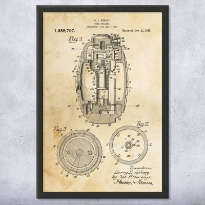 Hand Grenade Patent Wall Art