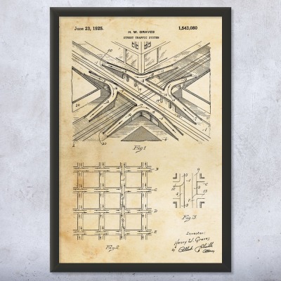 Street Traffic Interchange Patent Wall Art