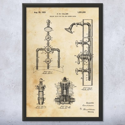 Shower Faucet Valves Patent Wall Art