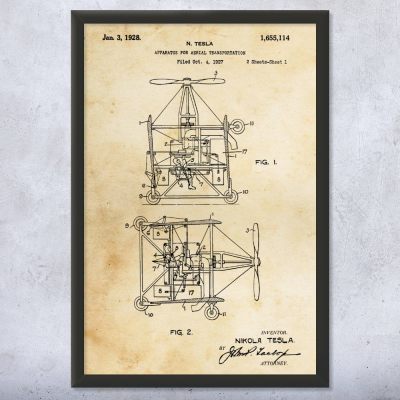 Nikola Tesla Flying Car Patent Wall Art