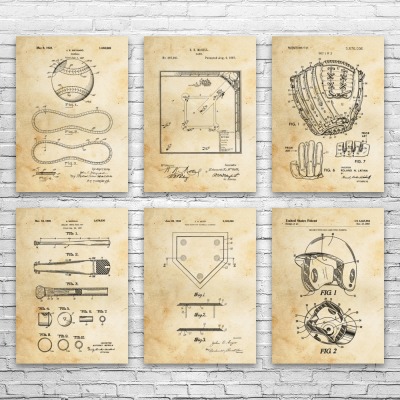 Baseball Patent Wall Art Set of 6