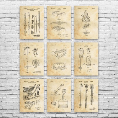 Skiing Patent Wall Art Set of 9