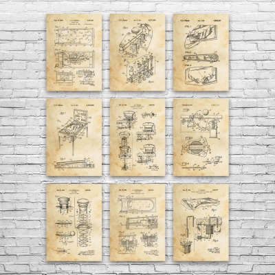 Pinball Patent Wall Art Set of 9