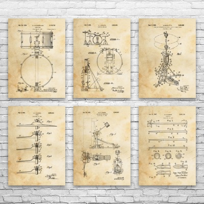 Drum Patent Wall Art Set of 6