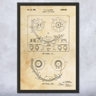 Magnetic Tape Machine Patent Wall Art