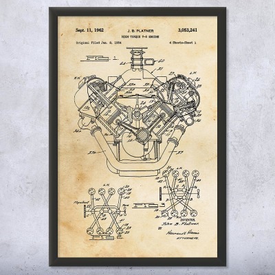 V8 Engine Patent Wall Art