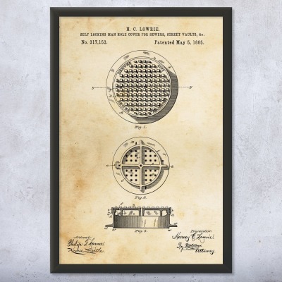 Manhole Cover Patent Wall Art