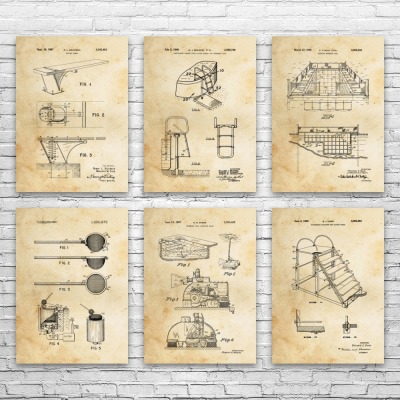 Swimming Pool Patent Wall Art Set of 6