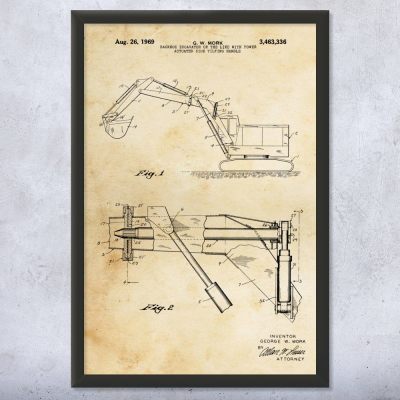 Backhoe Excavator Patent Wall Art