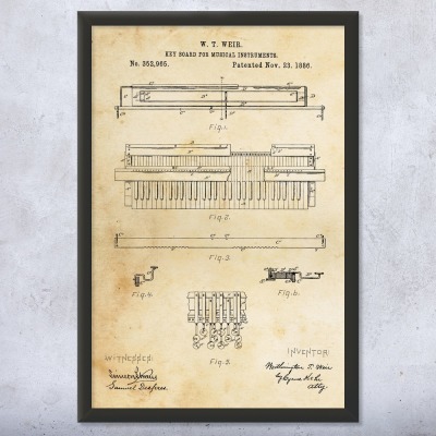 Piano Keyboard Patent Wall Art