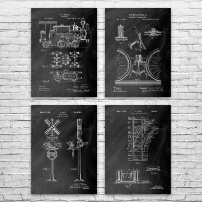 Train Patent Wall Art Set of 4
