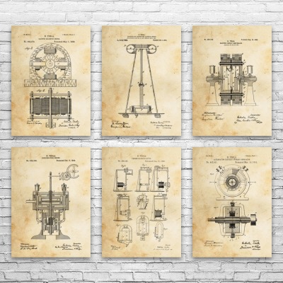 Nikola Tesla Patent Wall Art Set of 6