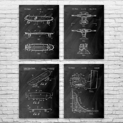 Skateboard Patent Wall Art Set of 4