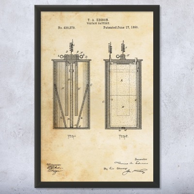 Thomas Edison Voltaic Battery Patent Wall Art