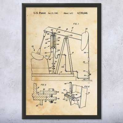 Oil Well Pump Jack Patent Wall Art