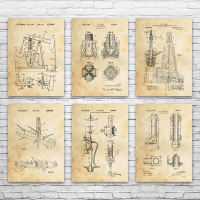 Oil Well Patent Wall Art Set of 6