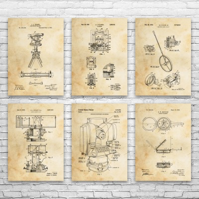 Surveying Patent Wall Art Set of 6