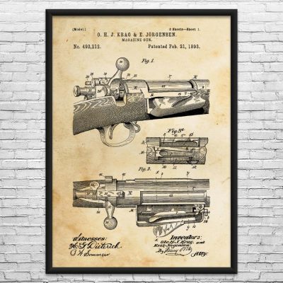 Bolt Action Rifle Patent Wall Art