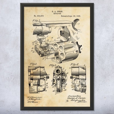 Revolver Cylinder Chamber Patent Wall Art