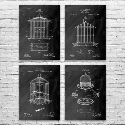 Bird Cage Patent Wall Art Set of 4