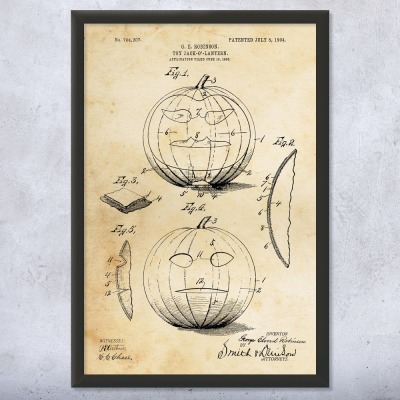 Halloween Jack-o-Lantern Patent Wall Art