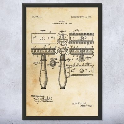 Shaving Razor Patent Wall Art
