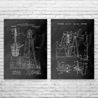 Oil Well Patent Wall Art Set of 2