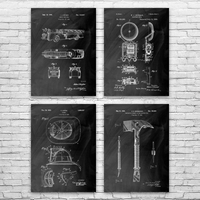 Firefighter Patent Wall Art Set of 4