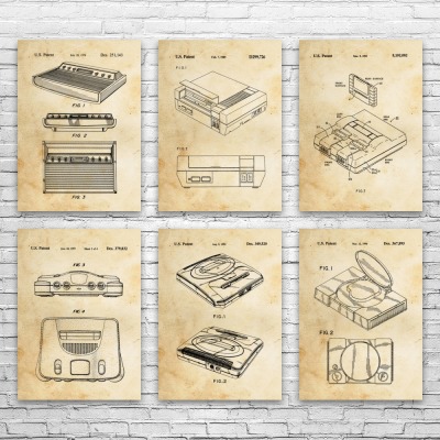 Game Console Patent Wall Art Set of 6