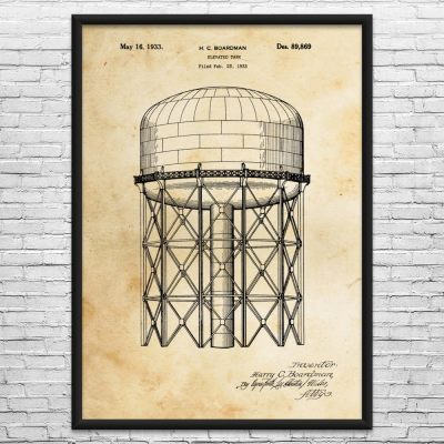 Water Supply Tank Patent Wall Art