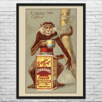 Monkey Drinking Coffee Vintage Ad Wall Art